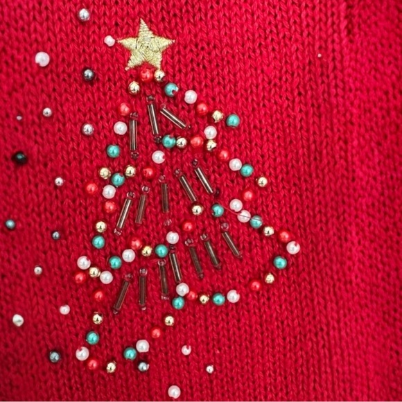 Designers Originals Studio Sweater FaLaLa Size XL Red Bead Christmas Tree - Picture 10 of 15